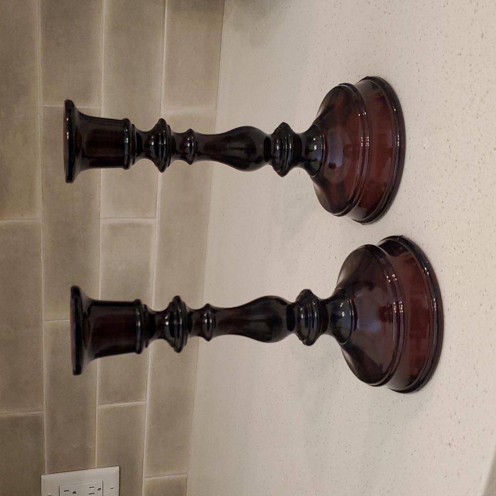Vintage Amethyst Purple Pair Glass Candlesticks